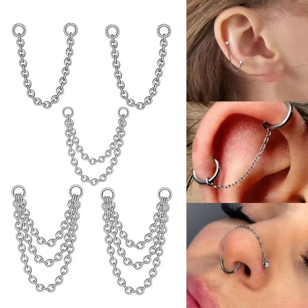 Body Jewelry Nose - Титановая цепочка для носа, трехслойная, двойная,