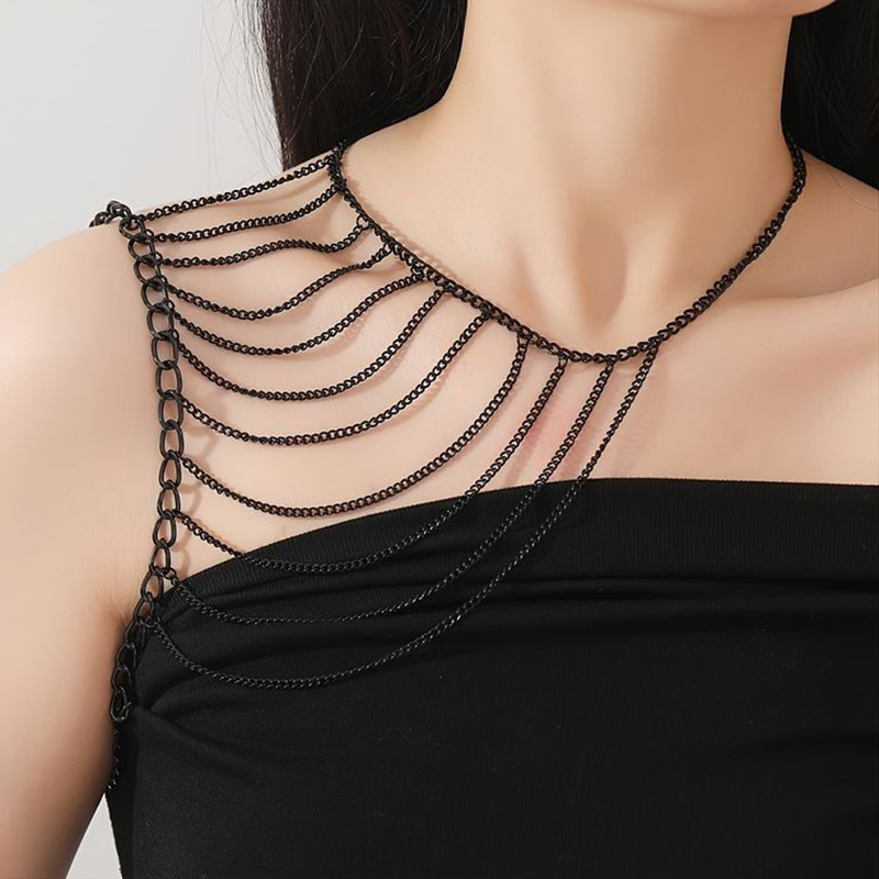 Body Jewelry Necklace - Многослойная цепочка на плечо с кисточками,